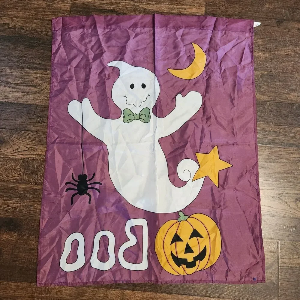 Vtg Halloween Ghost Boo Jack o Lantern Porch Banner Seasonal Flag 35